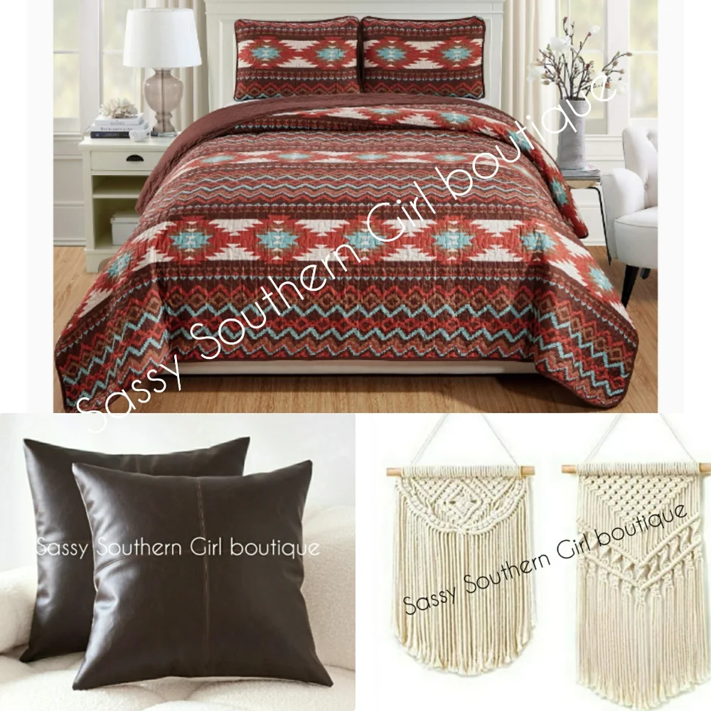 🆕⭐Boho Southwestern Aztec Quilted Bedspread set